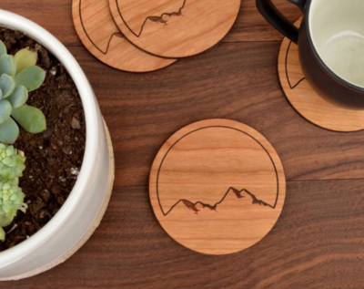 Solid Cherry Wood Mountain Coasters