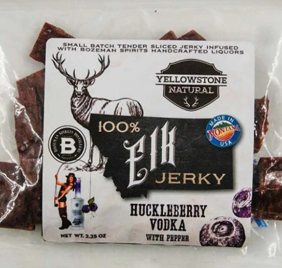 Yellowstone Natural Elk Jerky Infused with Huckleberry Vodka - 2.25 oz