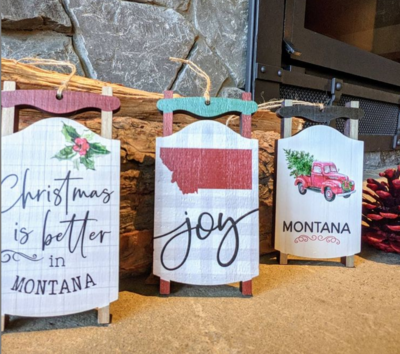 Montana Sleigh Wood Ornaments