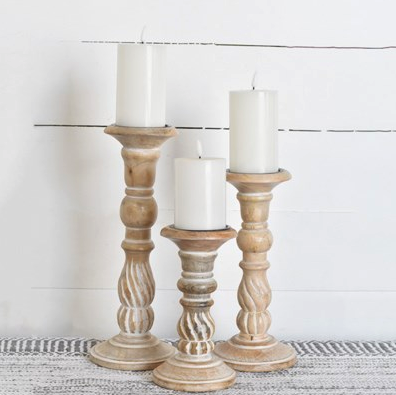 Swirl Carved Candle Holders - Set of 3