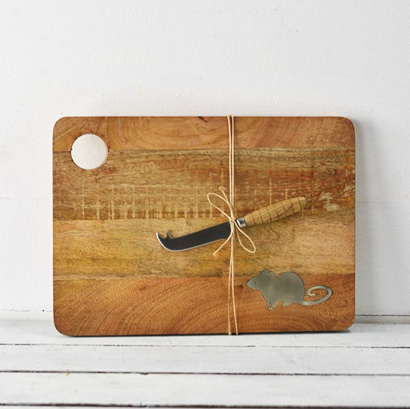 Wood Cheese Board W/mouse & Knife