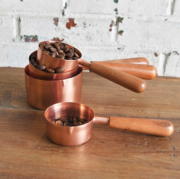 S/4 Copper & Wood Measuring Cups