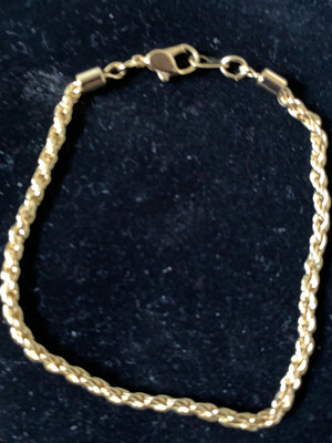 7" 24K Gold Plated 3mm Rope Chain with Lobster Claw Clasp