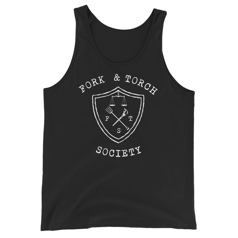 Fork and Torch Scales logo White Ink