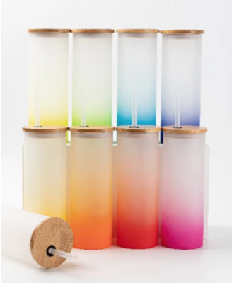 Colored Frosted Glass Tumblers with Lid and Straw