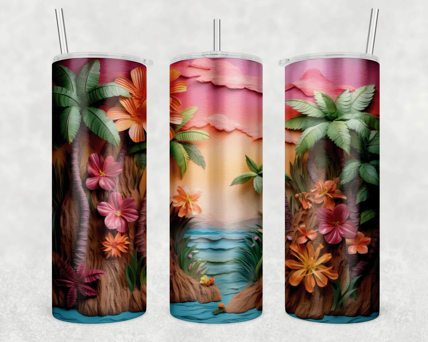 3D Palm Trees &amp; Flowers
