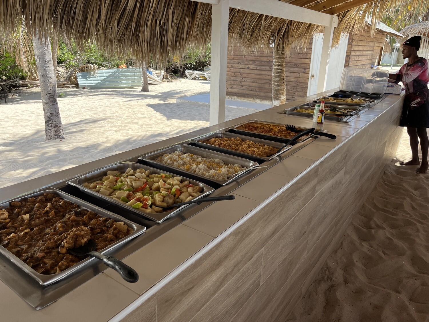 Dominican buffet served on Catalina beach