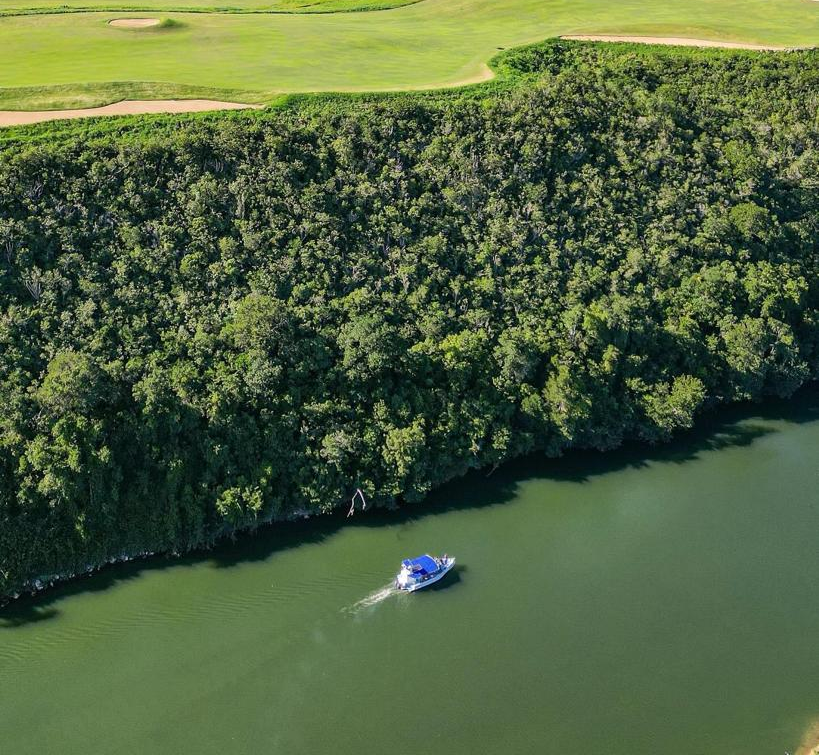 Vue aérienne de la rivière Chavon lors de l'excursion à l'île de Catalina