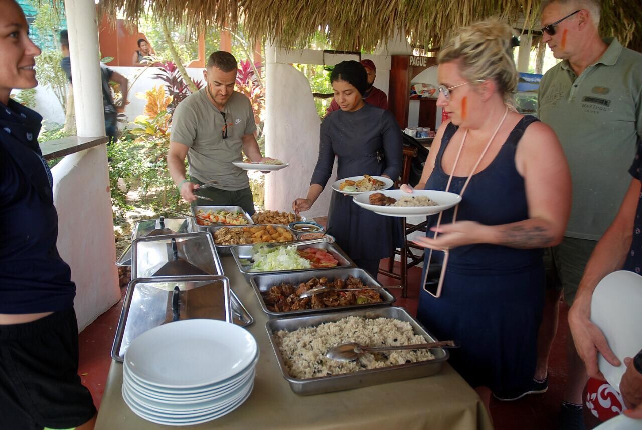 Dominican buffet with traditional dishes served during the Safari Buggy