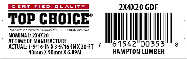 2x4x20 Lowe's Top Choice End Tag - 00353-8
