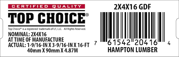 2x4x16 Lowe's Top Choice End Tag - 20416-4