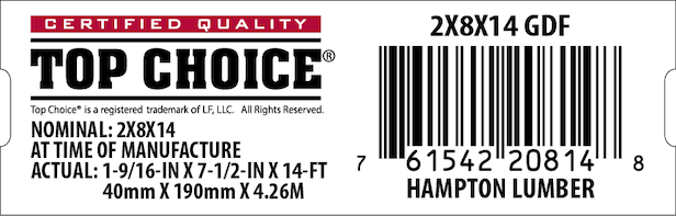 2x8x14 Lowe's Top Choice End Tag - 20814-8