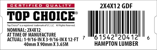 2x4x12 Lowe's Top Choice End Tag - 20412-6