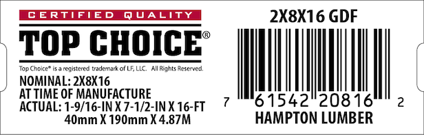 2x8x16 Lowe&#39;s Top Choice End Tag - 20816-2