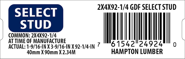 2x4x92-1/4 Select Stud End Tag - 24924-0