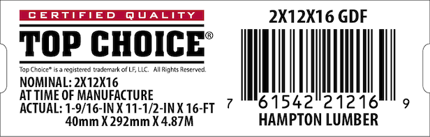 2x12x16 Lowe's Top Choice End Tag - 21216-9