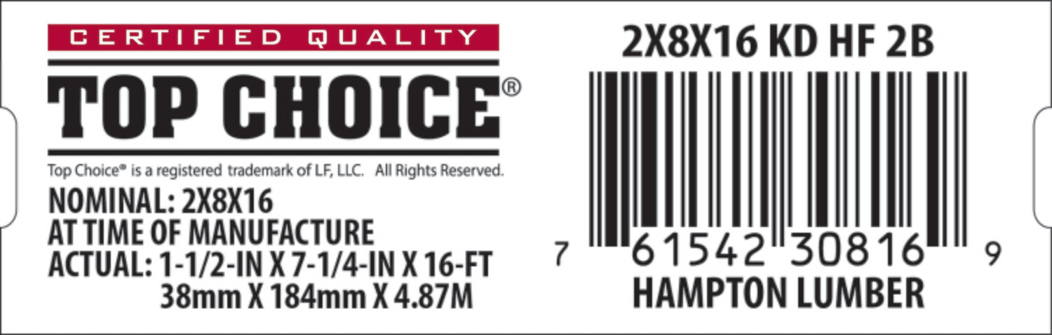 2x8x16 BCHL Lowe's Top Choice End Tag - 30816-9