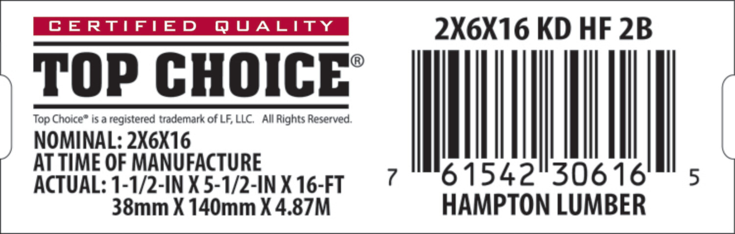 2x6x16 BCHL Lowe's Top Choice End Tag - 30616-5