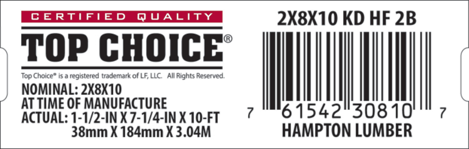 2x8x10 BCHL Lowe's Top Choice End Tag - 30810-7