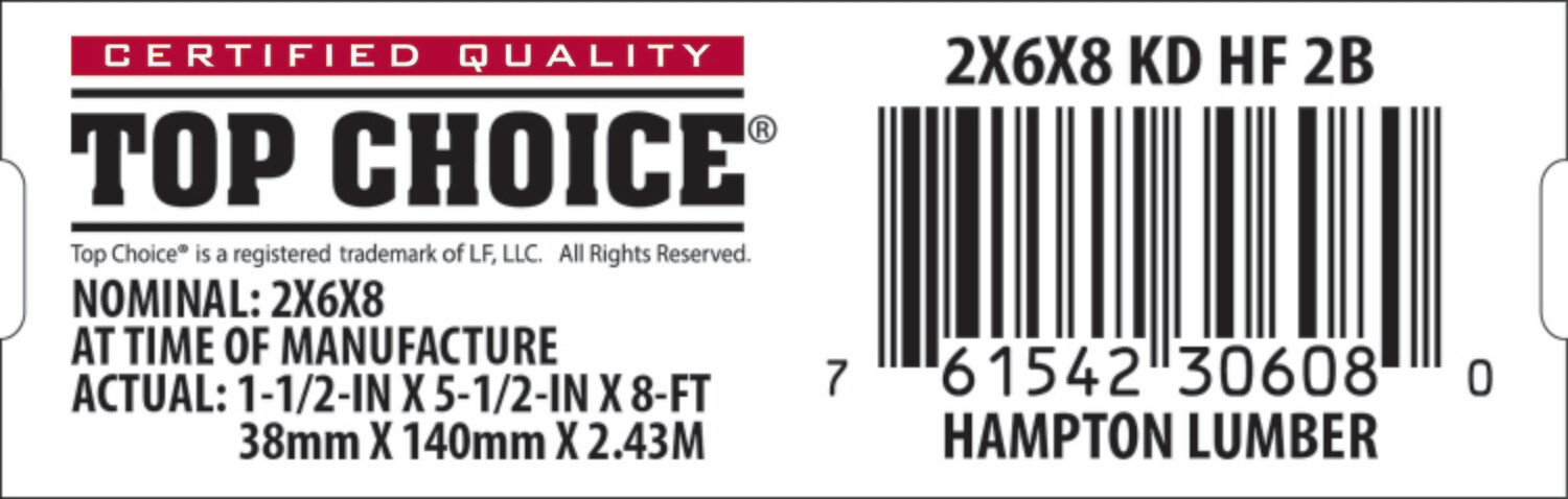 2x6x8 BCHL Lowe's Top Choice End Tag - 30608-0