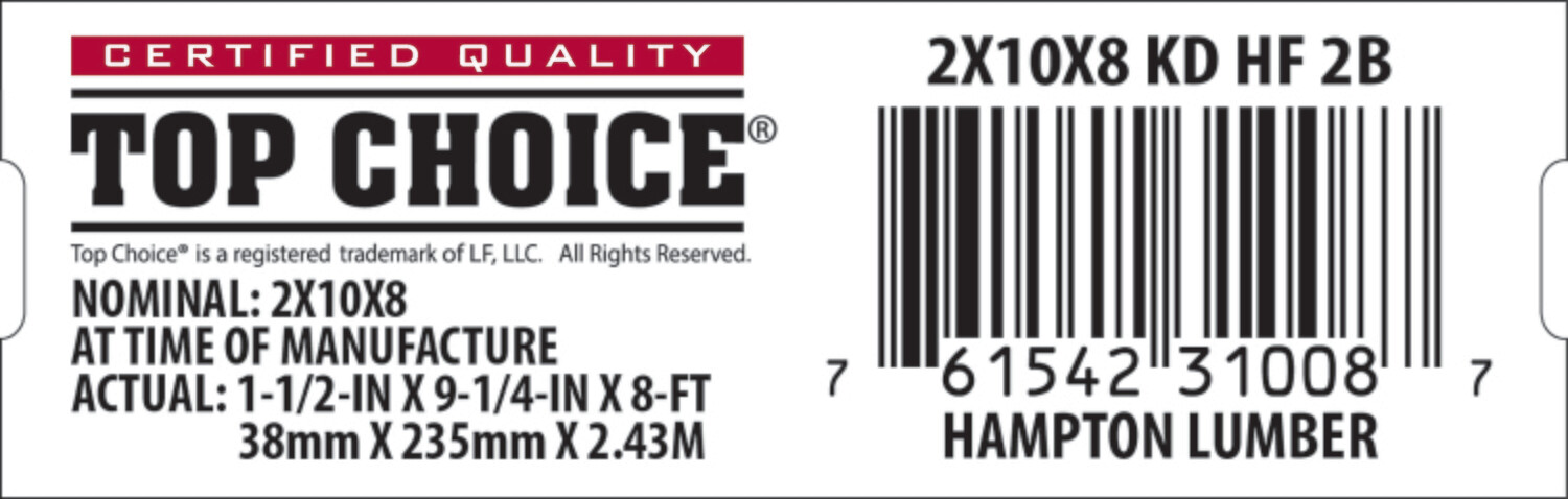 2x10x8 BCHL Lowe's Top Choice End Tag - 31008-7