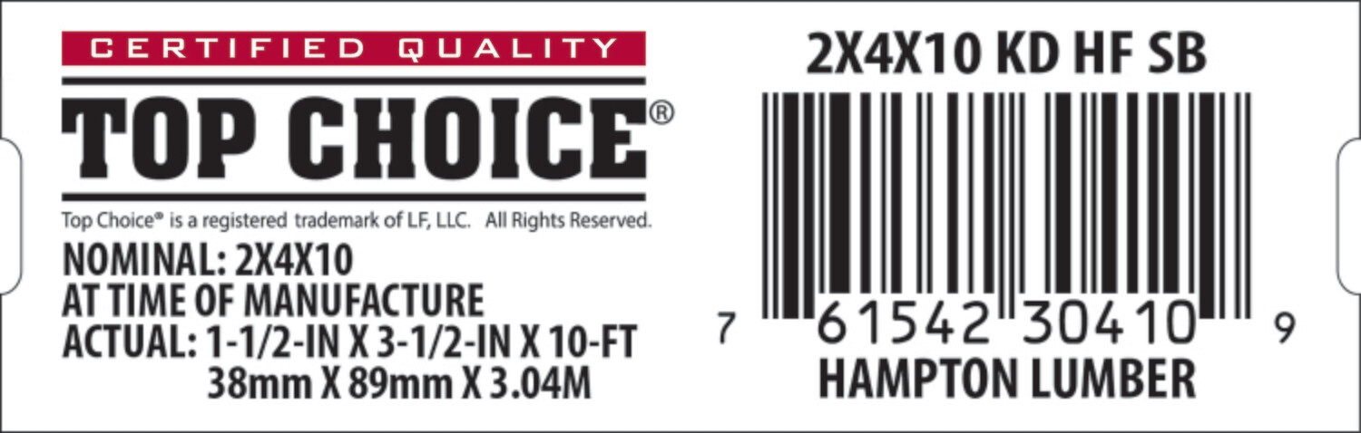2x4x10 BCHL Lowe's Top Choice End Tag - 30410-9