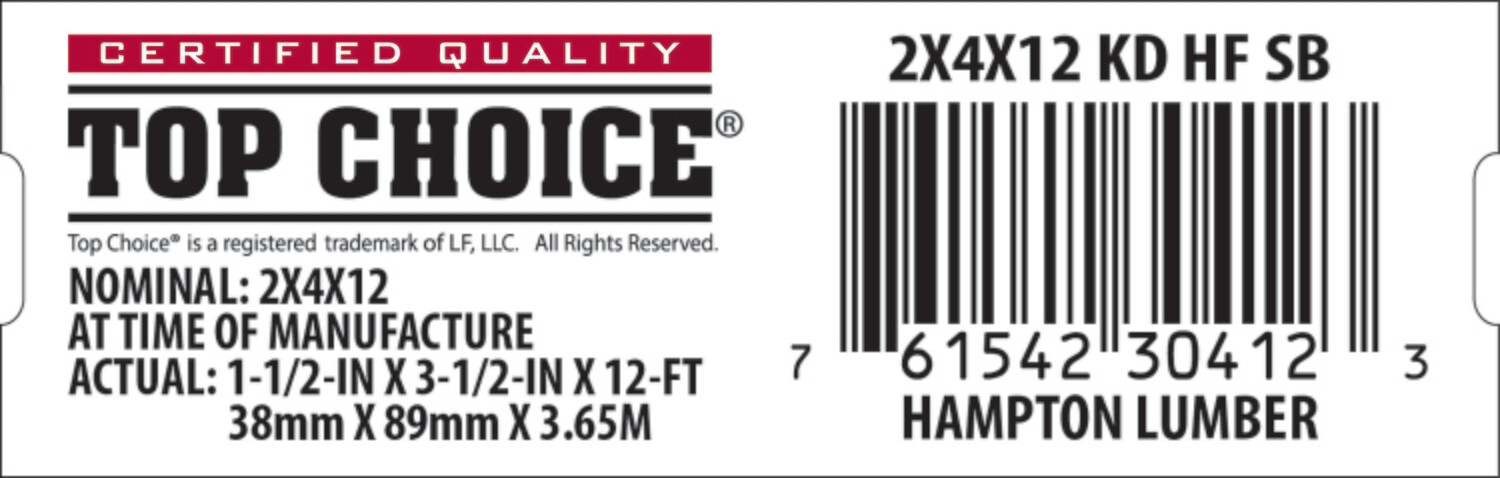 2x4x12 BCHL Lowe's Top Choice End Tag - 30412-3
