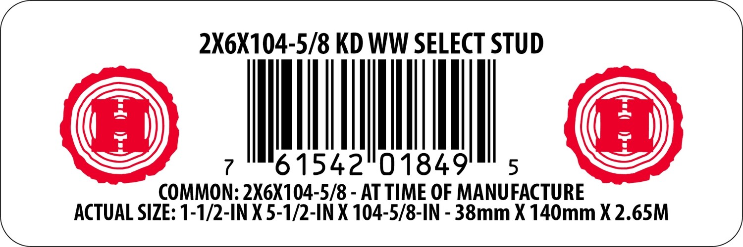 2X6X104-5/8 KD WW SELECT STUD - 01849-5
