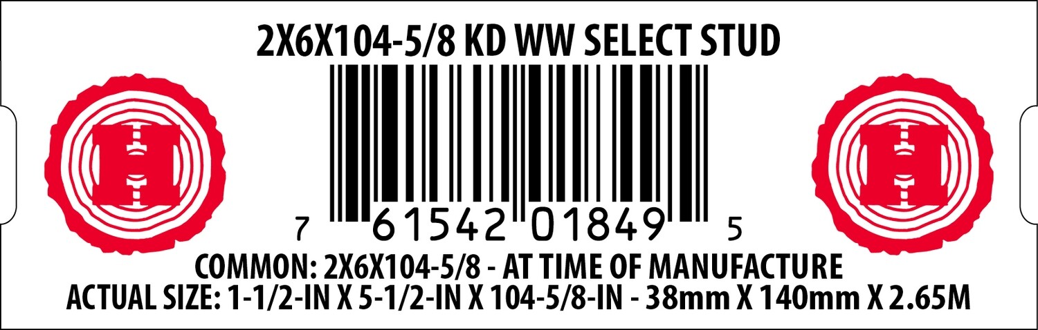 2X6X104-5/8 KD WW SELECT STUD - 01849-5