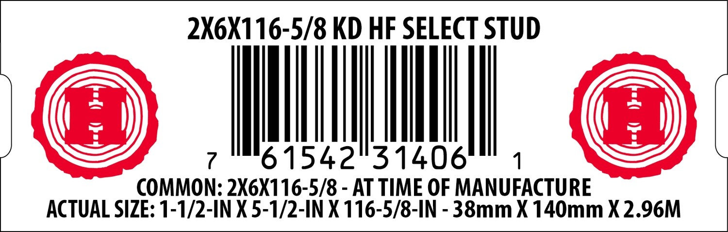 2X6X116-5/8 KD HF SELECT STUD - 31406-1