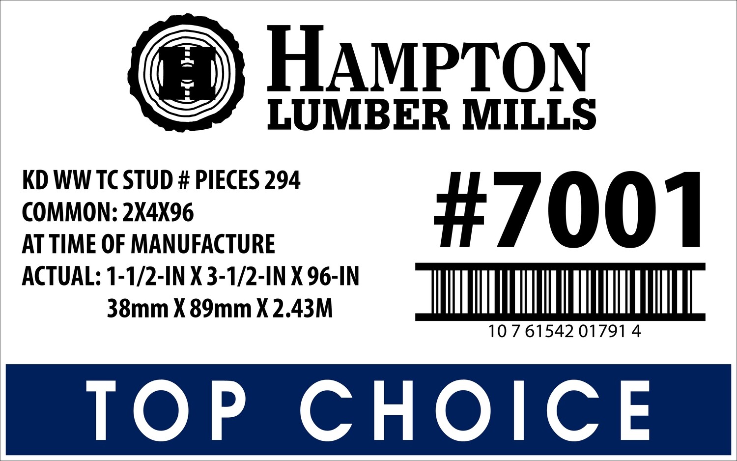 2X4X96 KD WW TC STUD Lowe's Top Choice Placard - 01791-4