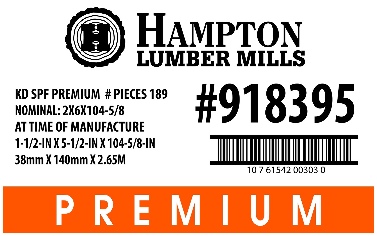 2X6X104-5/8 KD SPF PREMIUM Home Depot Placard - 00303-0