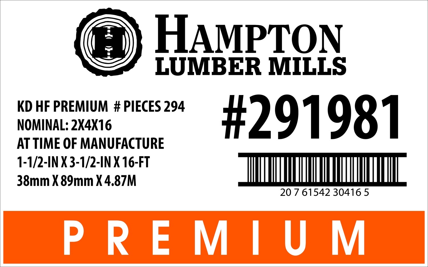 2x4x16 BCH Home Depot Placard - 30416-5