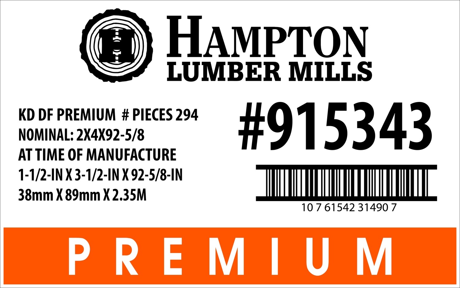 2X4X92-5/8 KD DF PREMIUM Home Depot Placard - 31490-7