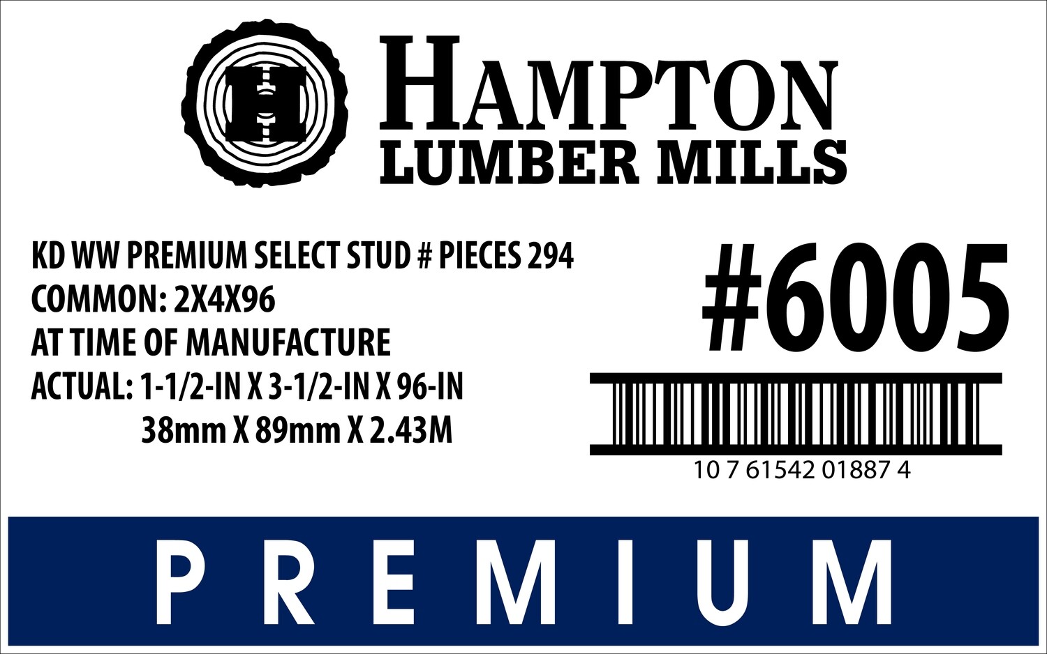 2X4X96 KD WW SELECT STUD PLACARD - 01887-4