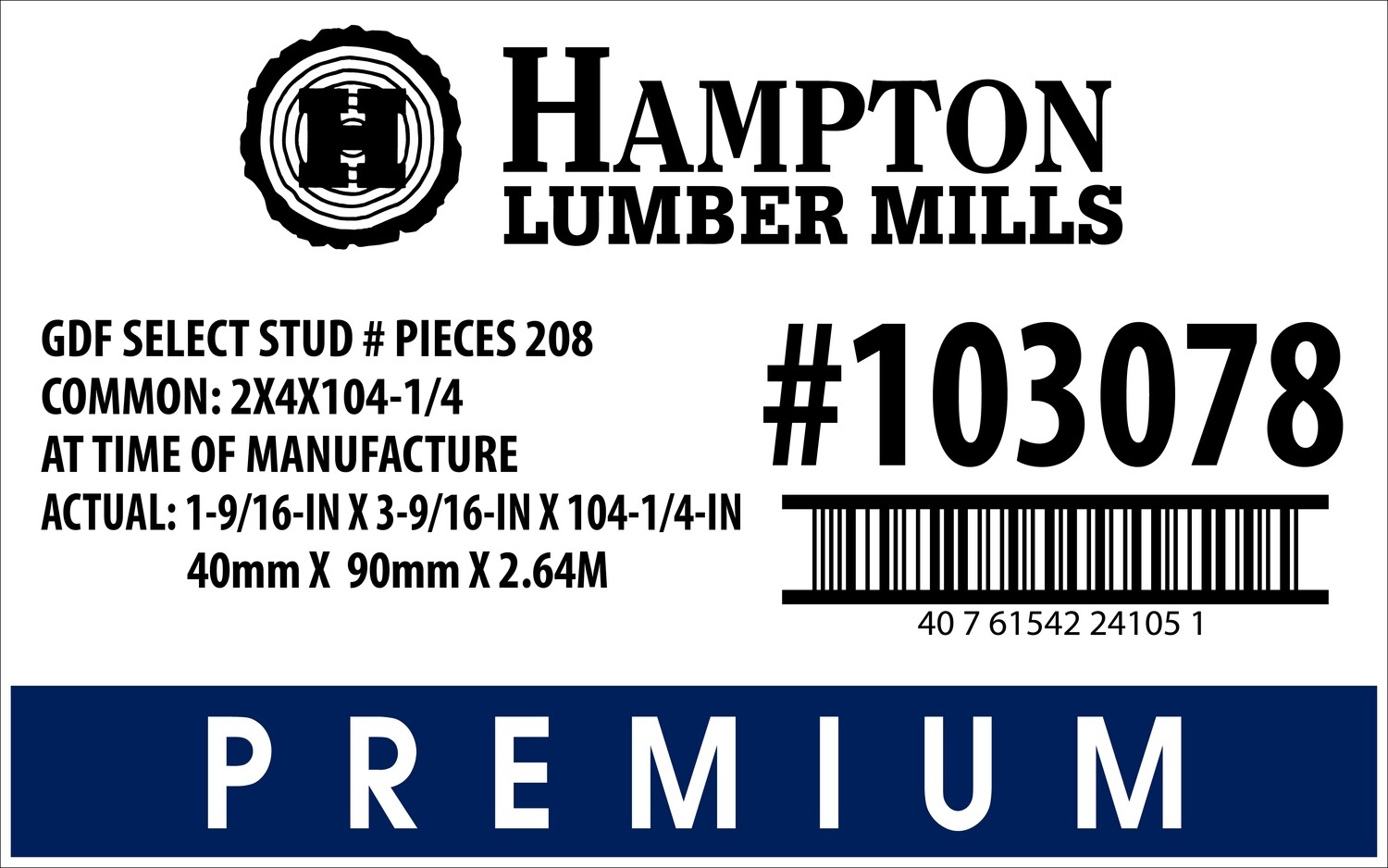 2x4x104-1/4 Select Stud Placard - 24105-1