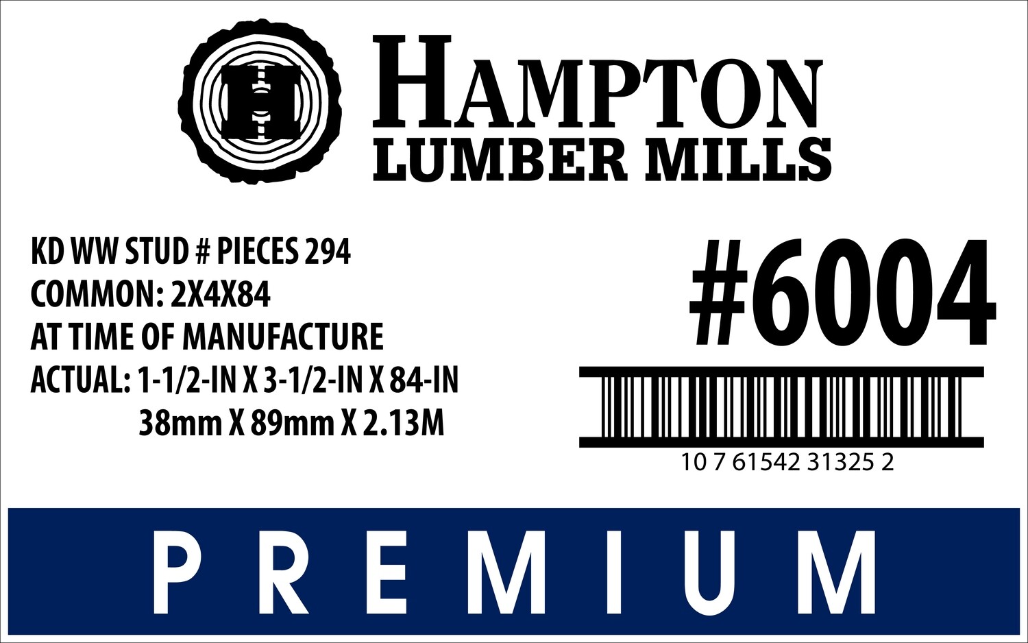 2X4X84 KD WW STUD PLACARD - 31325-2