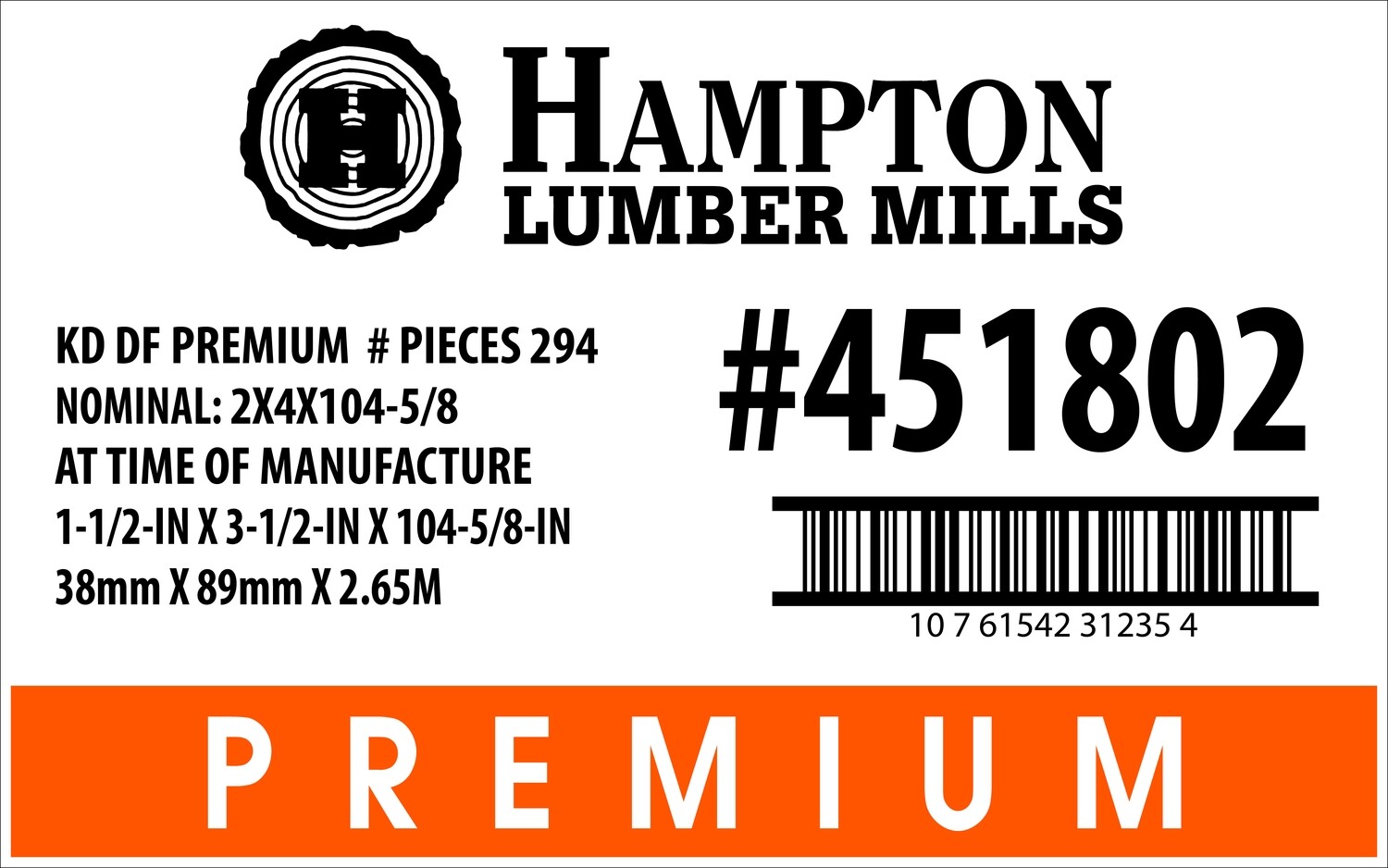 2X4X84 KD WW STUD Home Depot Placard - 31325-2