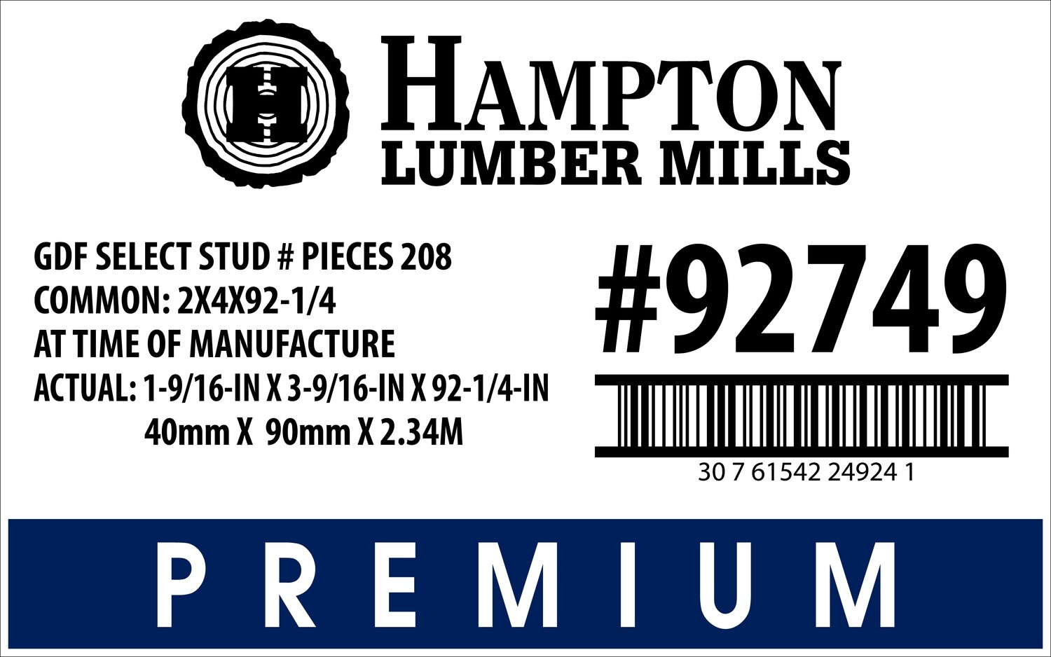 2x4x92-1/4 Select Stud Placard - 24924-1