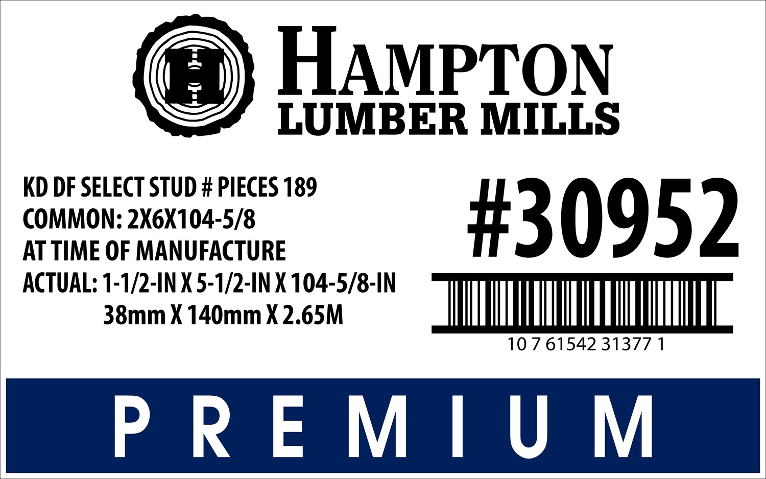 2X6X104-5/8 KD DF SELECT STUD PLACARD - 31377-1