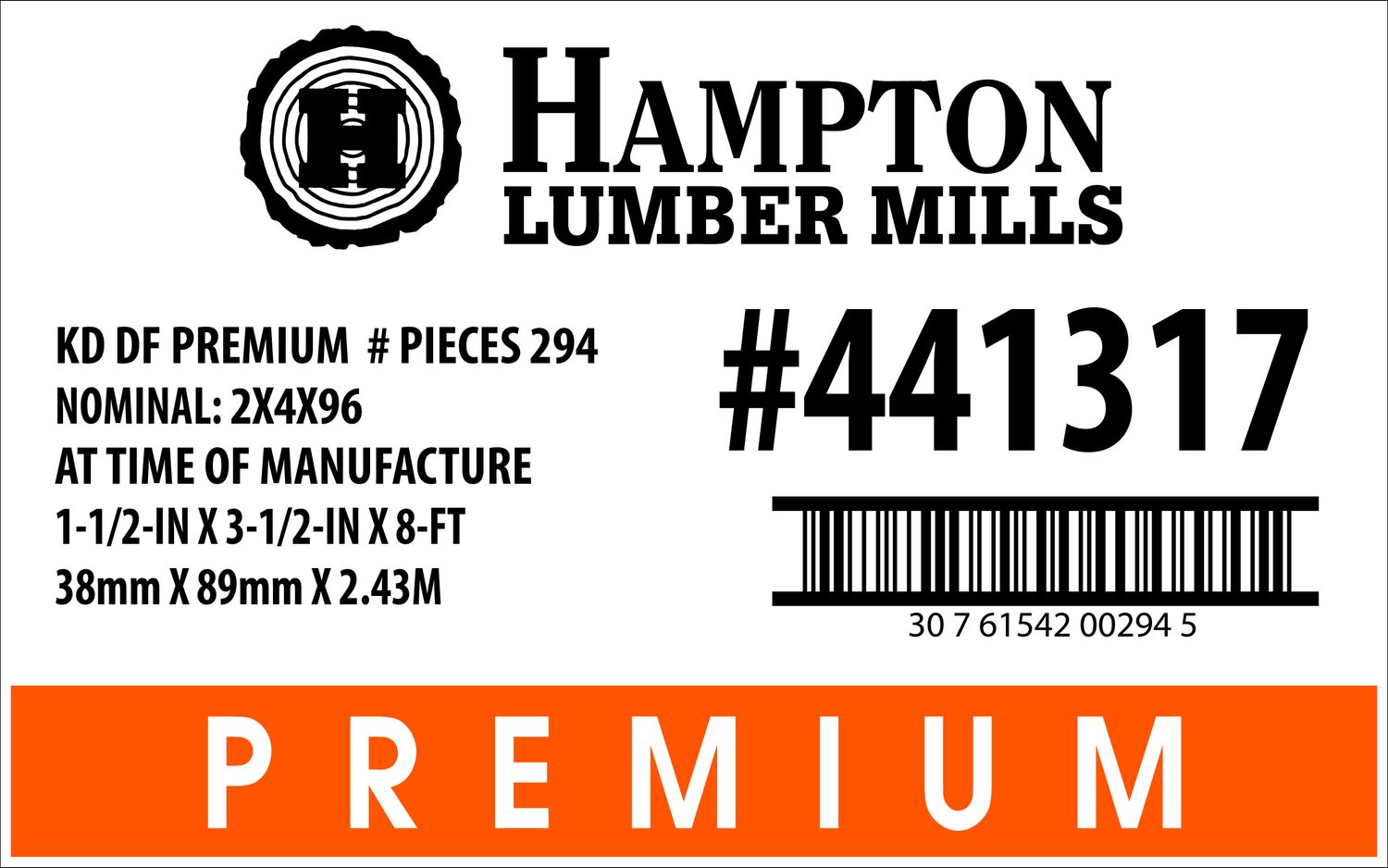 2x4x96 KD DF PREMIUM Home Depot Placard - 00294-5