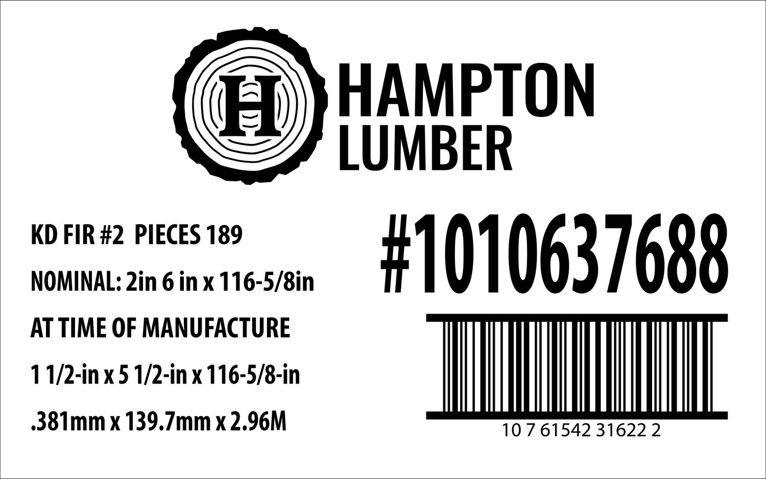 2in 6 in x 116-5/8in KD FIR #2 Home Depot Placard - 31622-2