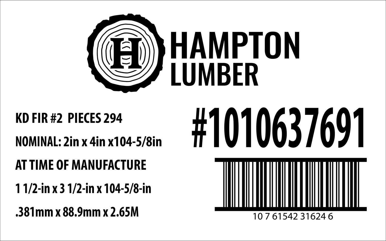2in x 4in x104-5/8in KD FIR #2 Home Depot Placard - 31624-6