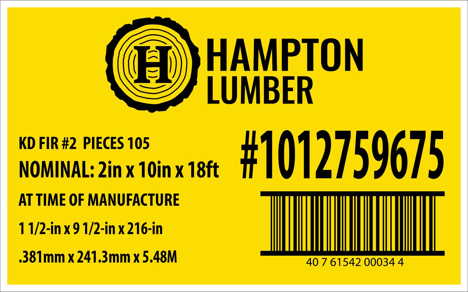 2in x 10in x 18ft KD FIR #2 - Home Depot Yellow Placard - 00034-4