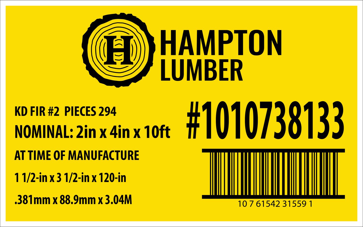 2in x 4in x 10ft KD FIR #2 - Home Depot Yellow Placard - 31559-1