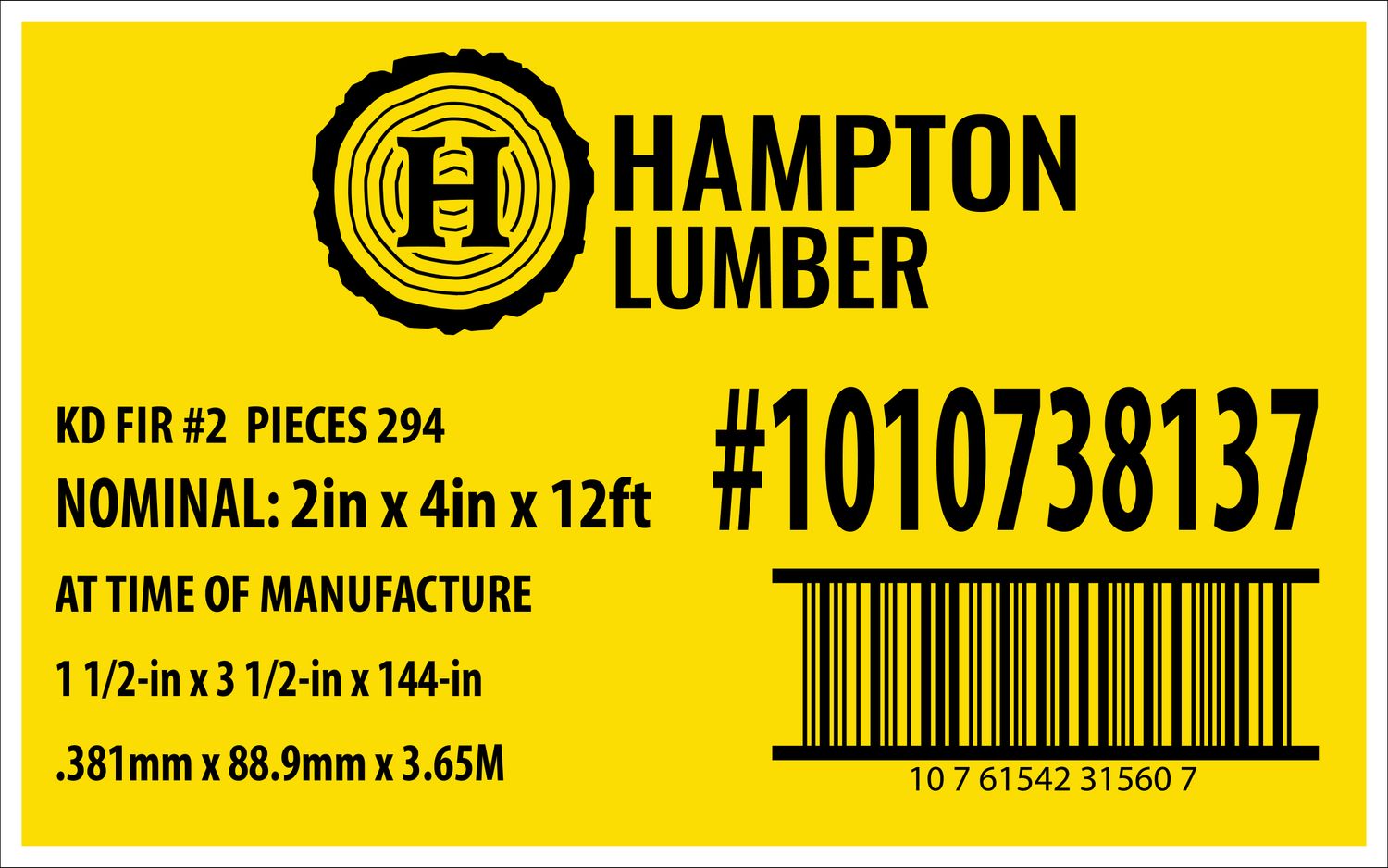 2in x 4in x 12ft KD FIR #2 - Home Depot Yellow Placard - 31560-7