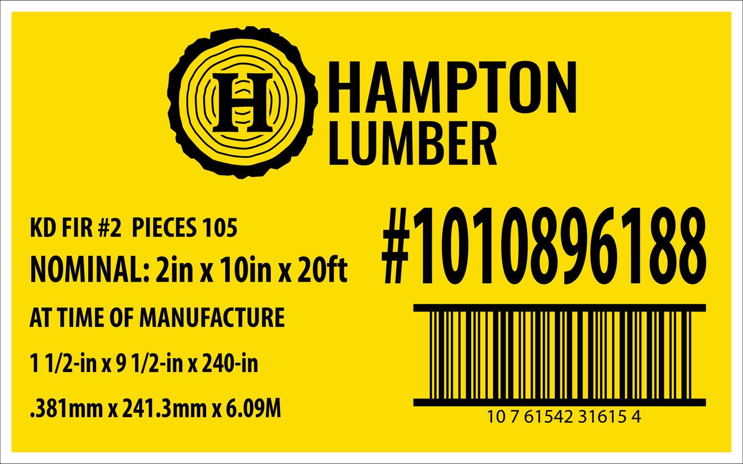 2in x 10in x 20ft KD FIR #2 - Home Depot Yellow Placard - 31615-4