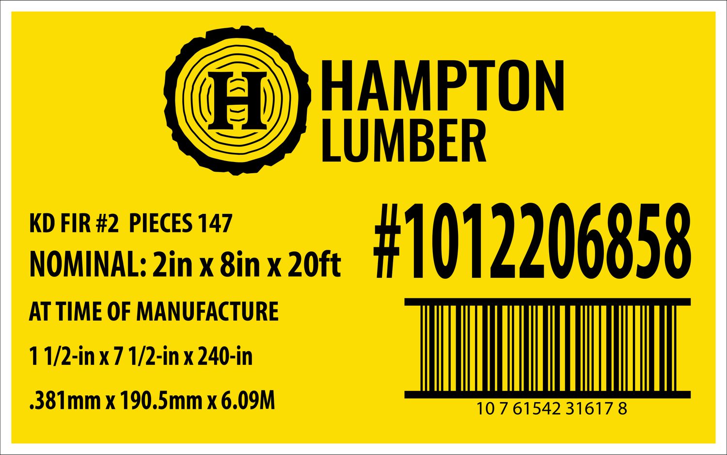 2in x 8in x 20ft KD FIR #2 - Home Depot Yellow Placard - 31617-8