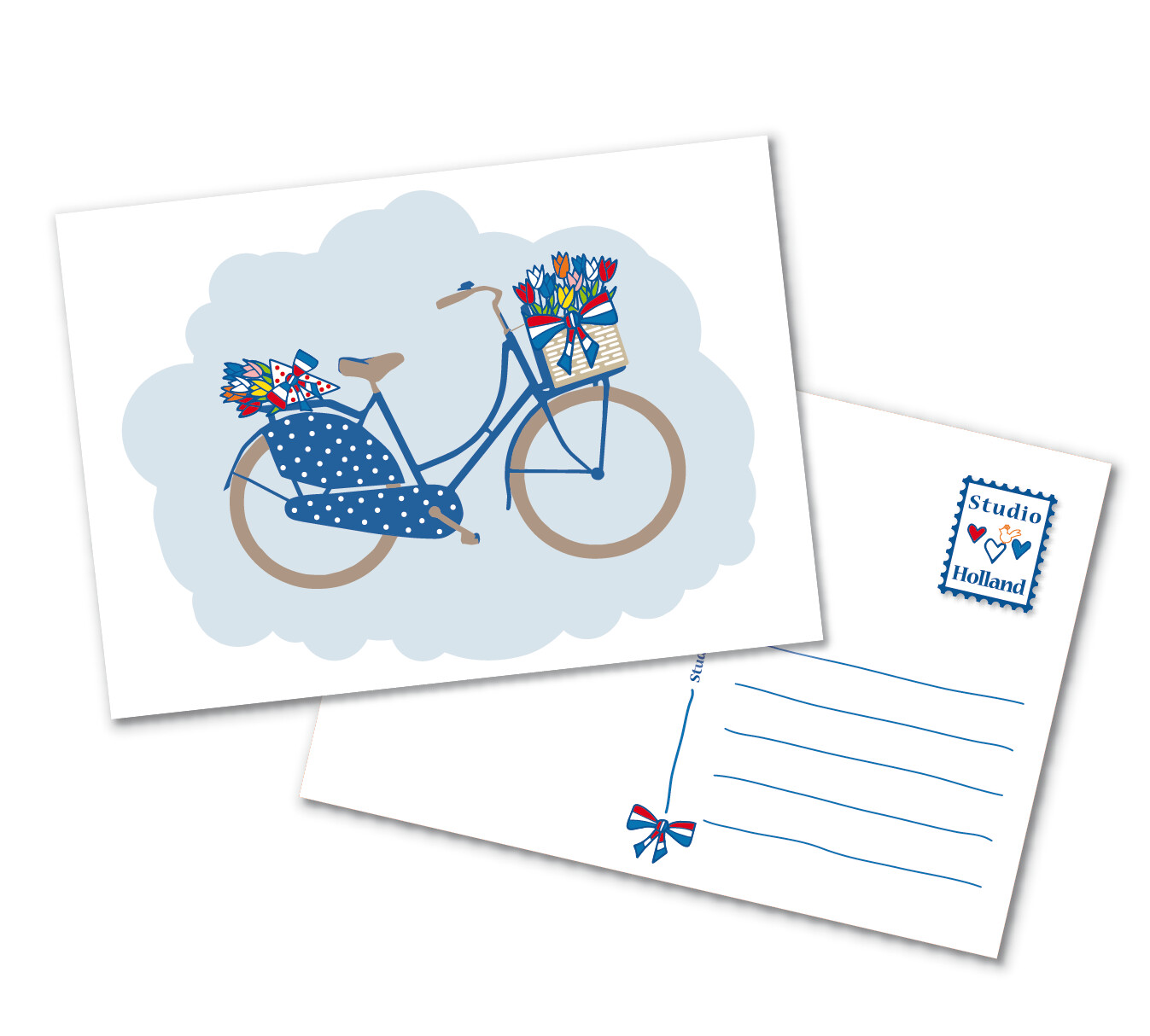 Ansichtkaart Hollandse fiets met tulpen