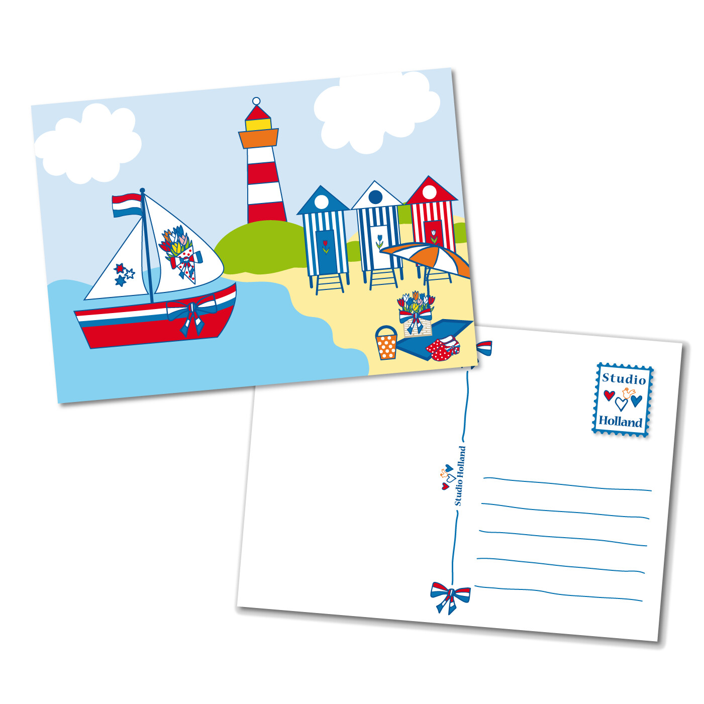 Kaart strand, zee, zeilboot | Studio Holland